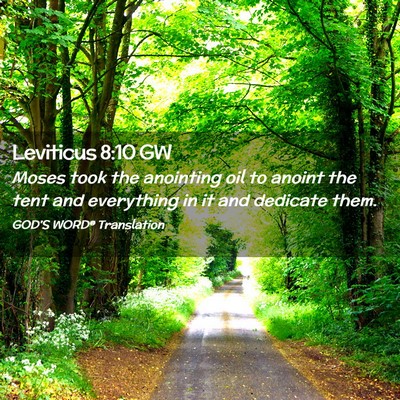 Picture 02 - Leviticus 8:10 GW - Moses took the anointing oil to anoint the tent - Bible Verse Picture