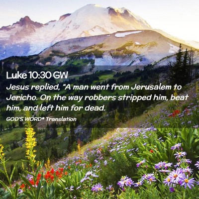 Picture 02 - Luke 10:30 GW - Jesus replied, “A man went from Jerusalem to - Bible Verse Picture