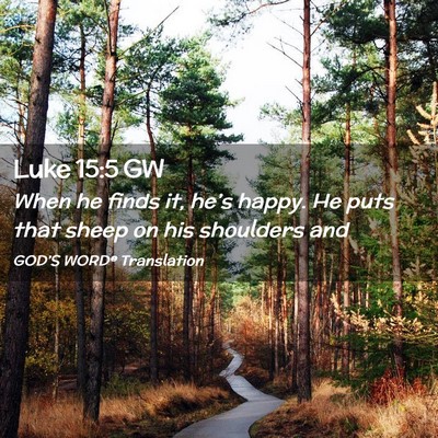 Picture 02 - Luke 15:5 GW - When he finds it, he’s happy. He puts that - Bible Verse Picture