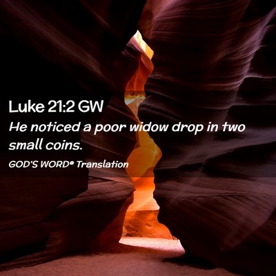 Picture 02 - Luke 21:2 GW - He noticed a poor widow drop in two small - Bible Verse Picture