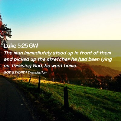 Picture 02 - Luke 5:25 GW - The man immediately stood up in front of them and - Bible Verse Picture