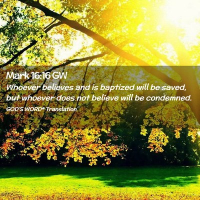 Picture 02 - Mark 16:16 GW - Whoever believes and is baptized will be saved, - Bible Verse Picture