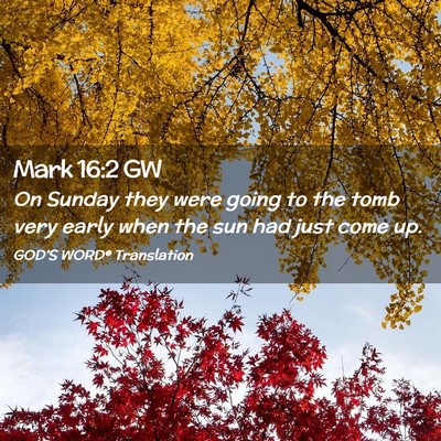 Picture 02 - Mark 16:2 GW - On Sunday they were going to the tomb very early - Bible Verse Picture