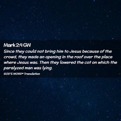 Picture 02 - Mark 2:4 GW - Since they could not bring him to Jesus because - Bible Verse Picture