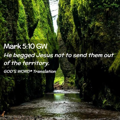 Picture 02 - Mark 5:10 GW - He begged Jesus not to send them out of the - Bible Verse Picture