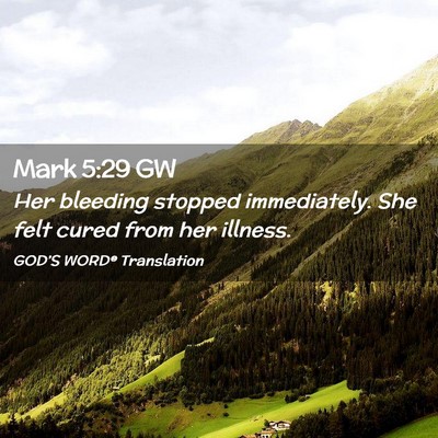 Picture 02 - Mark 5:29 GW - Her bleeding stopped immediately. She felt cured - Bible Verse Picture