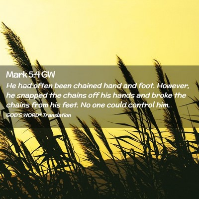 Picture 02 - Mark 5:4 GW - He had often been chained hand and foot. However, - Bible Verse Picture