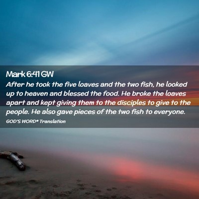 Picture 02 - Mark 6:41 GW - After he took the five loaves and the two fish, - Bible Verse Picture