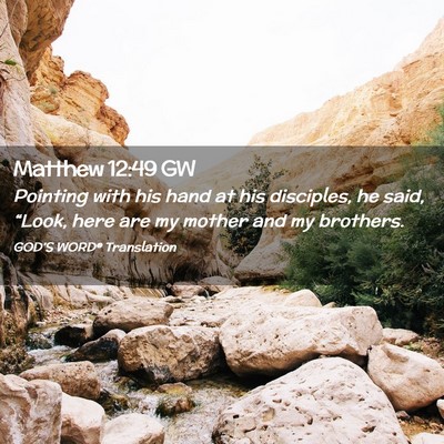 Picture 02 - Matthew 12:49 GW - Pointing with his hand at his disciples, he said, - Bible Verse Picture
