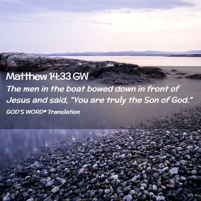 Picture 02 - Matthew 14:33 GW - The men in the boat bowed down in front of Jesus - Bible Verse Picture