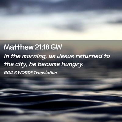 Picture 02 - Matthew 21:18 GW - In the morning, as Jesus returned to the city, he - Bible Verse Picture