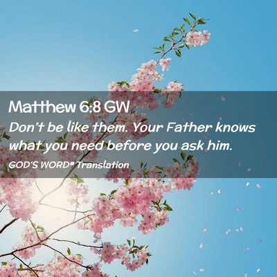 Picture 02 - Matthew 6:8 GW - Don’t be like them. Your Father knows what you - Bible Verse Picture