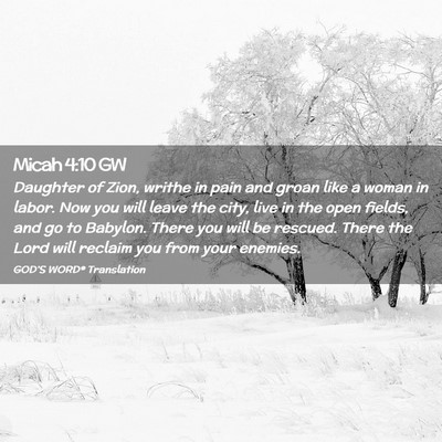 Picture 02 - Micah 4:10 GW - Daughter of Zion, writhe in pain and groan like a - Bible Verse Picture
