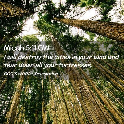 Picture 02 - Micah 5:11 GW - I will destroy the cities in your land and tear - Bible Verse Picture