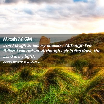 Picture 02 - Micah 7:8 GW - Don’t laugh at me, my enemies. Although I’ve - Bible Verse Picture