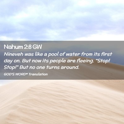 Picture 02 - Nahum 2:8 GW - Nineveh was like a pool of water from its first - Bible Verse Picture