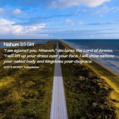 Picture 02 - Nahum 3:5 GW - “I am against you, Nineveh,” declares the - Bible Verse Picture