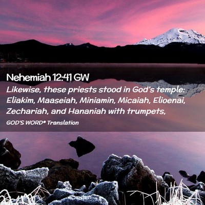 Picture 02 - Nehemiah 12:41 GW - Likewise, these priests stood in God’s temple: - Bible Verse Picture