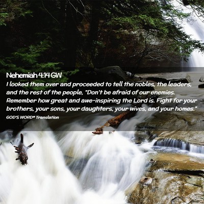Picture 02 - Nehemiah 4:14 GW - I looked them over and proceeded to tell the - Bible Verse Picture