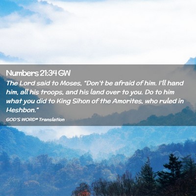 Picture 02 - Numbers 21:34 GW - The Lord said to Moses, “Don’t be afraid of - Bible Verse Picture