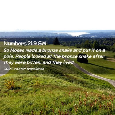 Picture 02 - Numbers 21:9 GW - So Moses made a bronze snake and put it on a - Bible Verse Picture