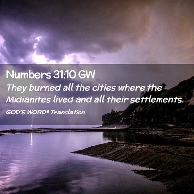 Picture 02 - Numbers 31:10 GW - They burned all the cities where the Midianites - Bible Verse Picture