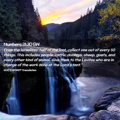 Picture 02 - Numbers 31:30 GW - From the Israelites’ half of the loot, collect - Bible Verse Picture