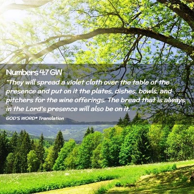 Picture 02 - Numbers 4:7 GW - “They will spread a violet cloth over the table - Bible Verse Picture