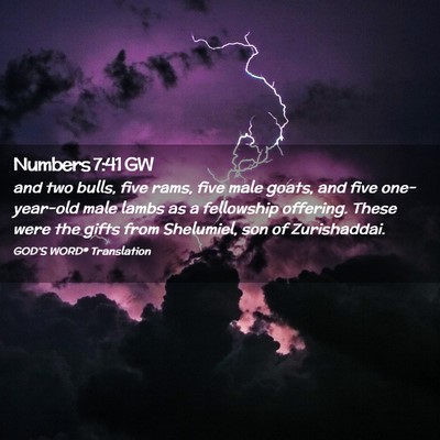 Picture 02 - Numbers 7:41 GW - and two bulls, five rams, five male goats, and - Bible Verse Picture