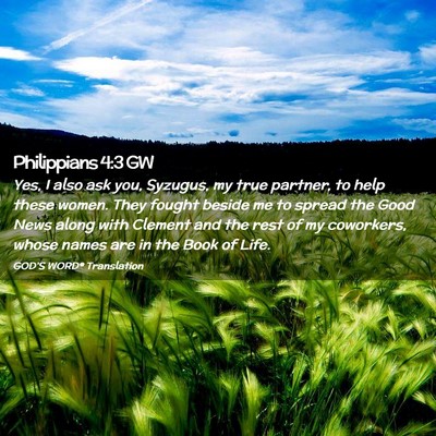Picture 02 - Philippians 4:3 GW - Yes, I also ask you, Syzugus, my true partner, to - Bible Verse Picture