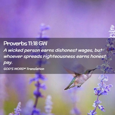 Picture 02 - Proverbs 11:18 GW - A wicked person earns dishonest wages, but - Bible Verse Picture