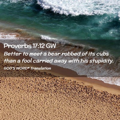 Picture 02 - Proverbs 17:12 GW - Better to meet a bear robbed of its cubs than a - Bible Verse Picture