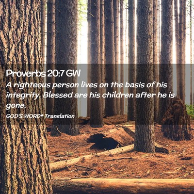 Picture 02 - Proverbs 20:7 GW - A righteous person lives on the basis of his - Bible Verse Picture