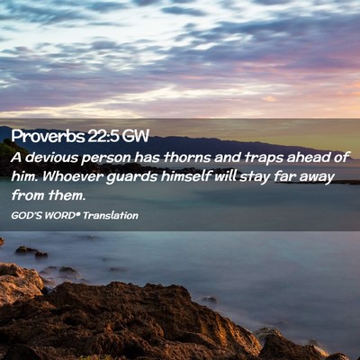 Picture 02 - Proverbs 22:5 GW - A devious person has thorns and traps ahead of - Bible Verse Picture