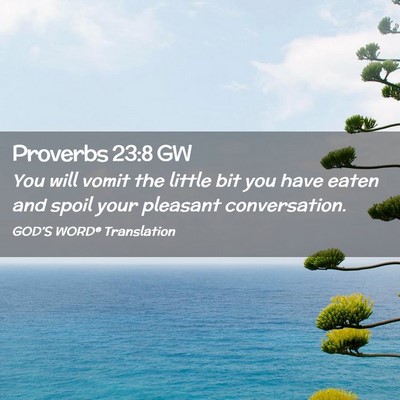Picture 02 - Proverbs 23:8 GW - You will vomit the little bit you have eaten and - Bible Verse Picture