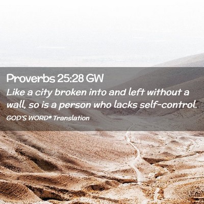 Picture 02 - Proverbs 25:28 GW - Like a city broken into and left without a wall, - Bible Verse Picture