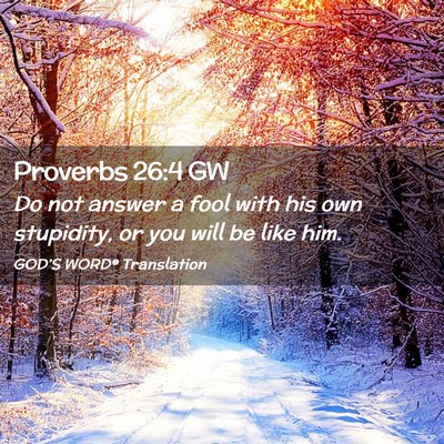 Picture 02 - Proverbs 26:4 GW - Do not answer a fool with his own stupidity, or - Bible Verse Picture