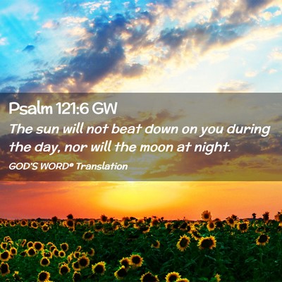 Picture 02 - Psalm 121:6 GW - The sun will not beat down on you during the day, - Bible Verse Picture