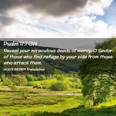 Picture 02 - Psalm 17:7 GW - Reveal your miraculous deeds of mercy, O Savior - Bible Verse Picture