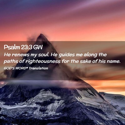 Picture 02 - Psalm 23:3 GW - He renews my soul. He guides me along the paths - Bible Verse Picture