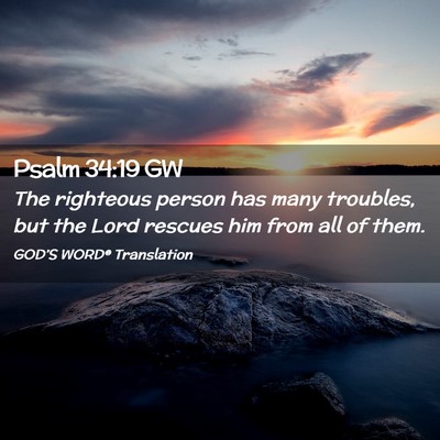 Picture 02 - Psalm 34:19 GW - The righteous person has many troubles, but the - Bible Verse Picture