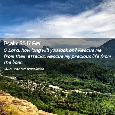Picture 02 - Psalm 35:17 GW - O Lord, how long will you look on? Rescue me from - Bible Verse Picture
