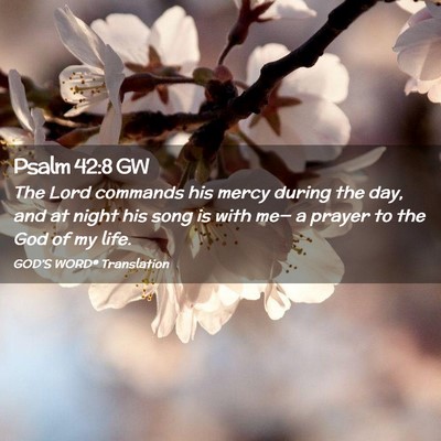 Picture 02 - Psalm 42:8 GW - The Lord commands his mercy during the day, and - Bible Verse Picture