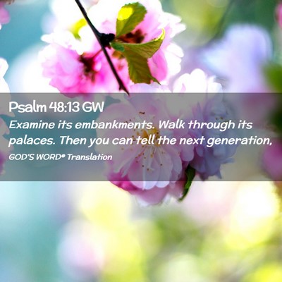 Picture 02 - Psalm 48:13 GW - Examine its embankments. Walk through its - Bible Verse Picture