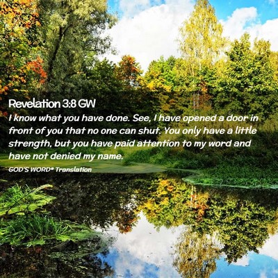 Picture 02 - Revelation 3:8 GW - I know what you have done. See, I have opened a - Bible Verse Picture