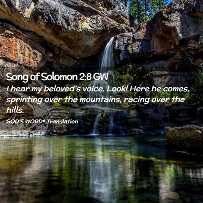 Picture 02 - Song of Solomon 2:8 GW - I hear my beloved’s voice. Look! Here he comes, - Bible Verse Picture