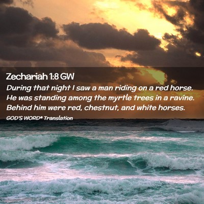 Picture 02 - Zechariah 1:8 GW - During that night I saw a man riding on a red - Bible Verse Picture