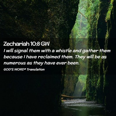 Picture 02 - Zechariah 10:8 GW - I will signal them with a whistle and gather them - Bible Verse Picture