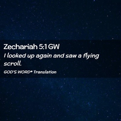 Picture 02 - Zechariah 5:1 GW - I looked up again and saw a flying - Bible Verse Picture