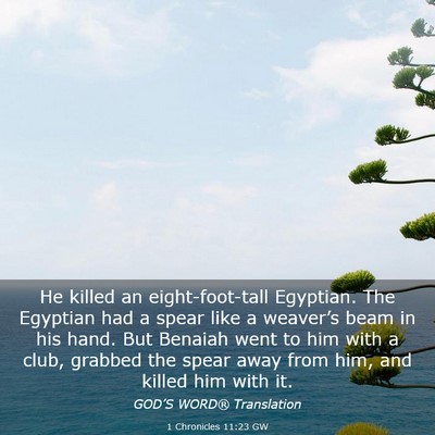 Picture 03 - 1 Chronicles 11:23 GW - He killed an eight-foot-tall Egyptian. The - Bible Verse Picture